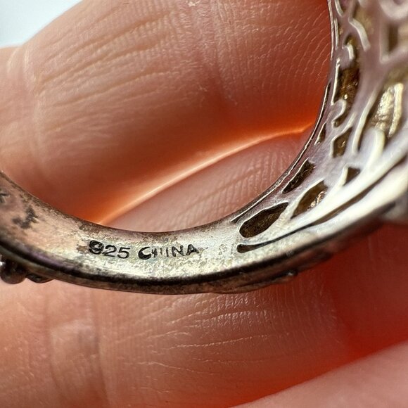 Barbara Bixby Ring Sterling Silver 18K Amethyst Topaz Sz 8 Floral Cabochon 925 - Picture 10 of 12